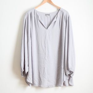 Pleione Anthropologie Gray Sheer Chiffon V-Neck Blouse 3X
